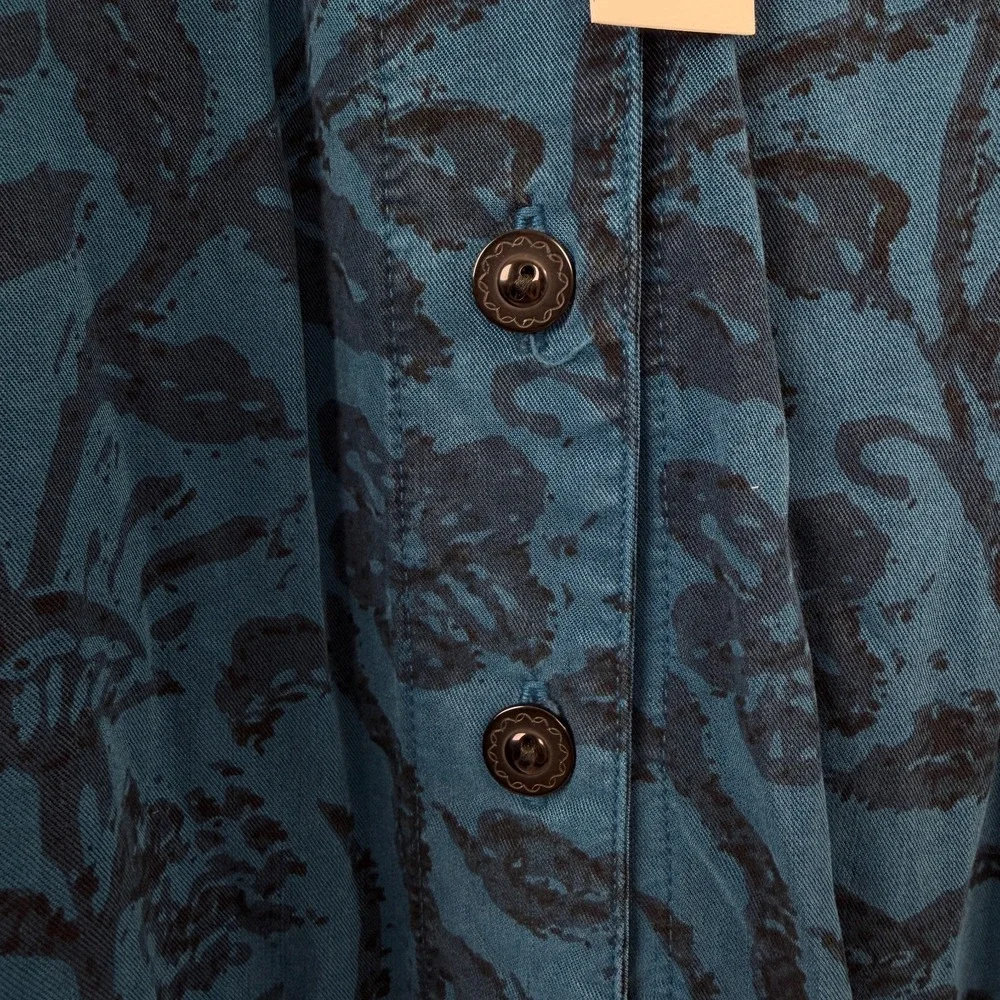 Tianello Floral Top Womens 2X Blue Button Up Shirt Tencel Artsy Boho NWT - Picture 7 of 11